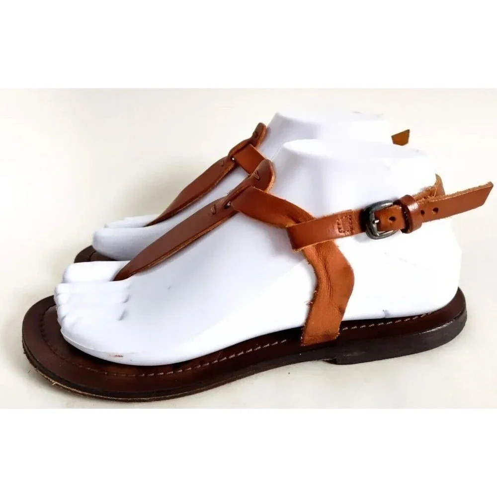 Matisse Brown Tan Leather‎ Sole Thong Slingback Minimalist Sandals Size 6 Italy